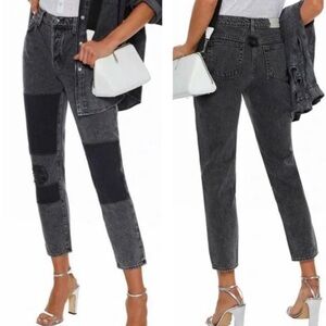 Jeans Lep Patchwork Distressed High Rise Slim-Leg Ankle Jeans Black Wash Size 25
